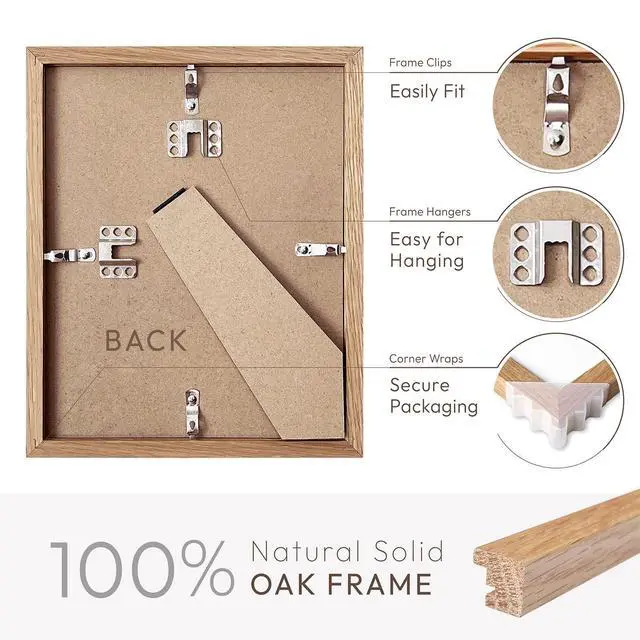 Alt view image 4 of 6 - 5x7 Picture Frame, Solid Oak Wood 5x7 Photo Frame with Mat to 4x6 | 7x5 Natural Oak Frame, Wall and Tabletop Display, Horizontal or Vertical Display, Natural finish, Set of 1