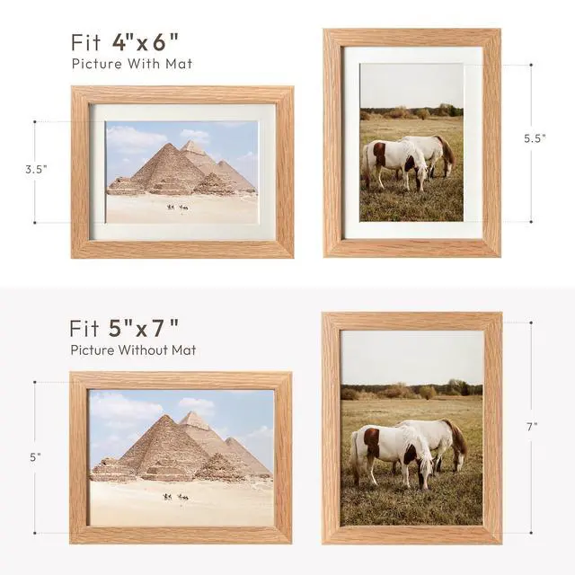 Alt view image 3 of 6 - 5x7 Picture Frame, Solid Oak Wood 5x7 Photo Frame with Mat to 4x6 | 7x5 Natural Oak Frame, Wall and Tabletop Display, Horizontal or Vertical Display, Natural finish, Set of 1