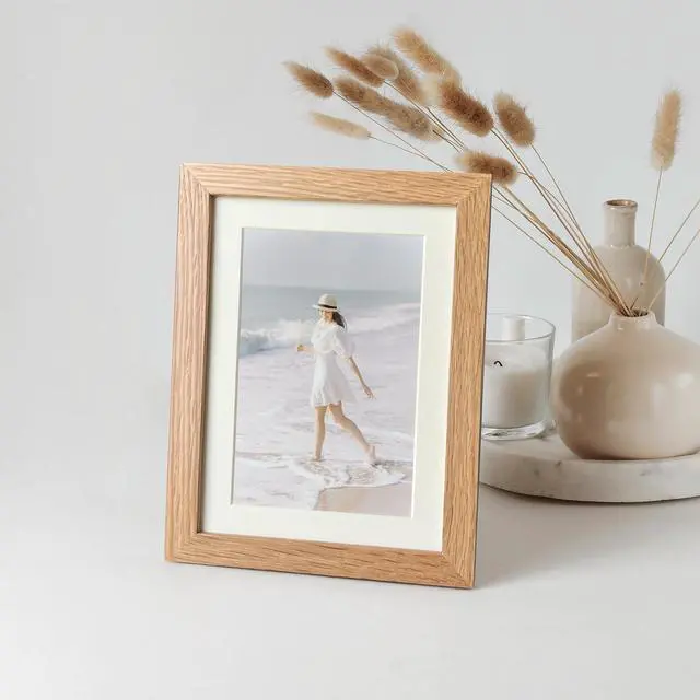 Alt view image 6 of 6 - 5x7 Picture Frame, Solid Oak Wood 5x7 Photo Frame with Mat to 4x6 | 7x5 Natural Oak Frame, Wall and Tabletop Display, Horizontal or Vertical Display, Natural finish, Set of 1