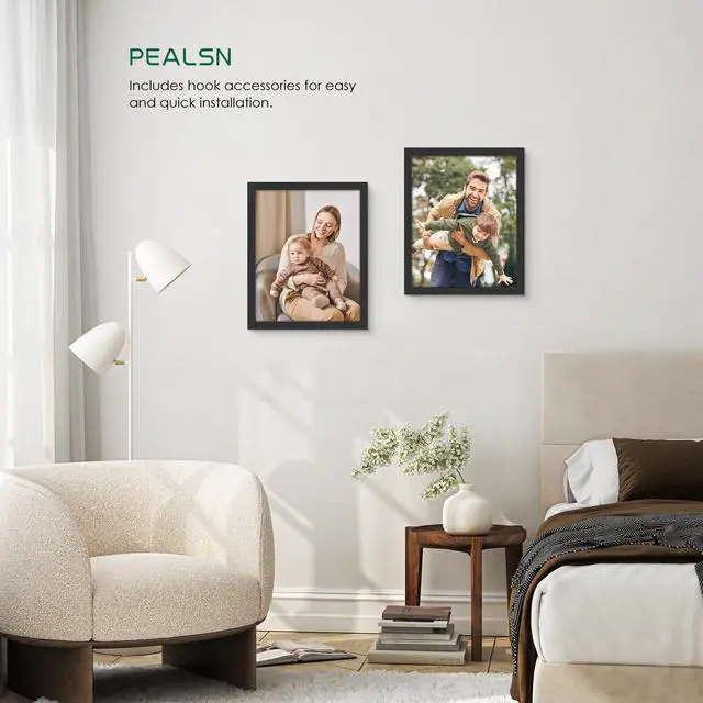 Alt view image 2 of 7 - 8x10 Picture Frame Set of 6, Wall or Tabletop, Black Woodgrain | Display 8x10 Without Mat, Horizontal or Vertical, HD Plexiglass, Gallery Wall Frame Set for Wedding & Room & Home Decor