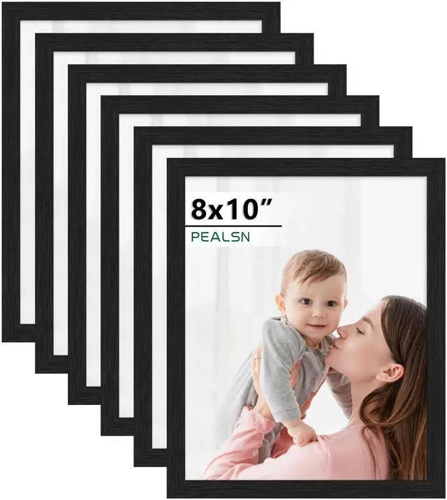 Main image of 8x10 Picture Frame Set of 6, Wall or Tabletop, Black Woodgrain | Display 8x10 Without Mat, Horizontal or Vertical, HD Plexiglass, Gallery Wall Frame Set for Wedding & Room & Home Decor