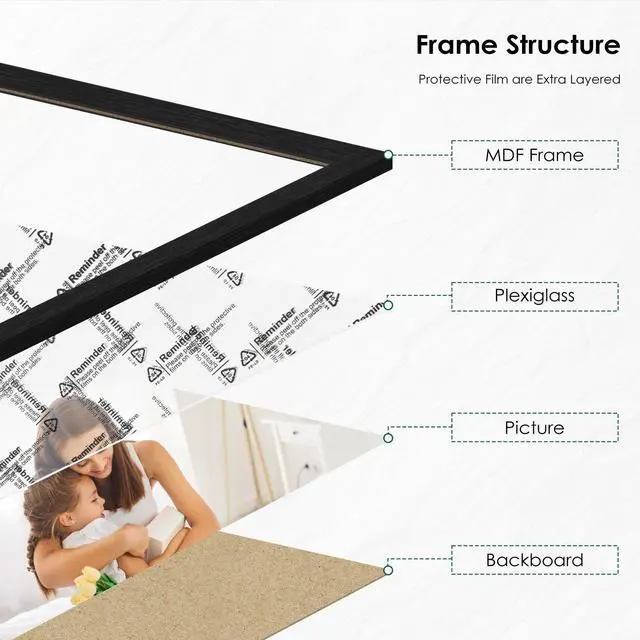 Alt view image 5 of 7 - 8x10 Picture Frame Set of 6, Wall or Tabletop, Black Woodgrain | Display 8x10 Without Mat, Horizontal or Vertical, HD Plexiglass, Gallery Wall Frame Set for Wedding & Room & Home Decor