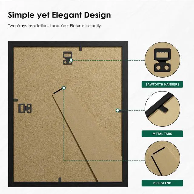 Alt view image 4 of 7 - 8x10 Picture Frame Set of 6, Wall or Tabletop, Black Woodgrain | Display 8x10 Without Mat, Horizontal or Vertical, HD Plexiglass, Gallery Wall Frame Set for Wedding & Room & Home Decor