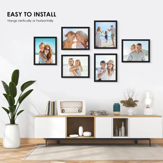 Alt view image 7 of 7 - 8x10 Picture Frame Set of 6, Wall or Tabletop, Black Woodgrain | Display 8x10 Without Mat, Horizontal or Vertical, HD Plexiglass, Gallery Wall Frame Set for Wedding & Room & Home Decor