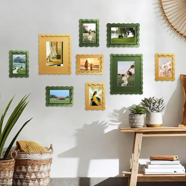 Alt view image 7 of 7 - 4x6 Picture Frame with Mat for 3.5x5, Wavy Edge Wooden Real Glass Photo Frame for Tabletop and Wall Hanging, Green, 1 Pack