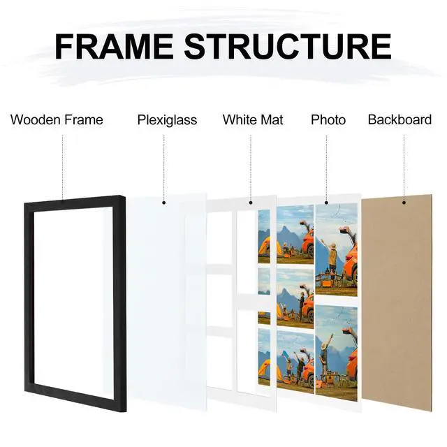 Alt view image 4 of 7 - 11x14 Collage Picture Frame for Wall Mounting, Black | Displays 5Pcs 4x6 Pictures with Mat or 1Pc 11x14 without Mat, Picture Frames Collage Wall Decor, 1 Pack