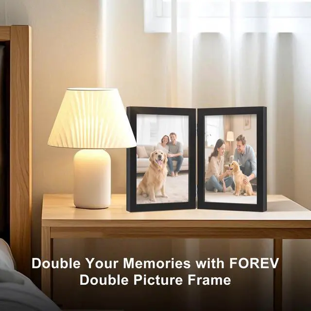Alt view image 2 of 7 - 4x6 Double Picture Frame Black Wooden Hinged Photo Frame | Tabletop or Desktop Display Vertically, for Christmas Mother's Day Father's Day birthday