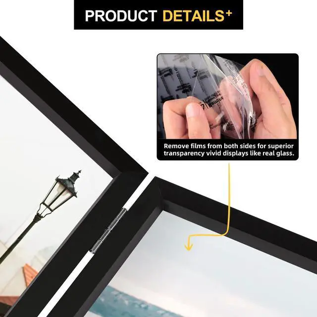 Alt view image 4 of 7 - 4x6 Double Picture Frame Black Wooden Hinged Photo Frame | Tabletop or Desktop Display Vertically, for Christmas Mother's Day Father's Day birthday
