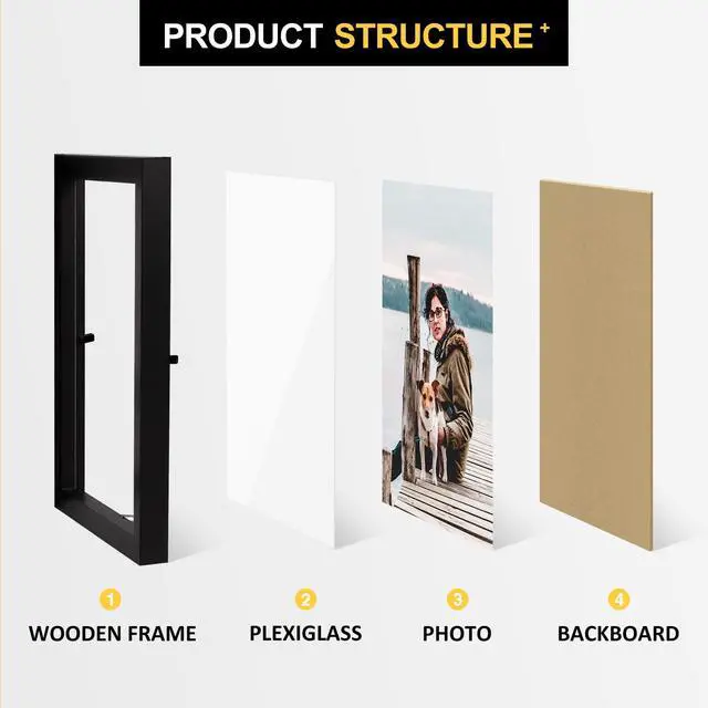 Alt view image 3 of 7 - 4x6 Double Picture Frame Black Wooden Hinged Photo Frame | Tabletop or Desktop Display Vertically, for Christmas Mother's Day Father's Day birthday