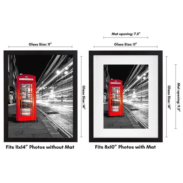 Alt view image 2 of 7 - 11x14 Picture Frame with Shatter-Resistant Glass - Use as 8x10 Frame with Mat or Display 11x14 Photo Without Mat - Signature Collection - Picture Frames for Wall Display - Black | Shatter-resistant