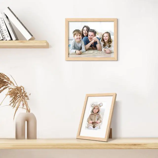 Alt view image 7 of 7 - 8x10 Picture Frame Solid Wooden, Nursery Decor, 1Pack Natural | 100% Solid Wood, Fit 5x7 with Mat and 8 x 10 Photo, Wall Decor or Tabletop Display, Safe For Nursery Kids Room