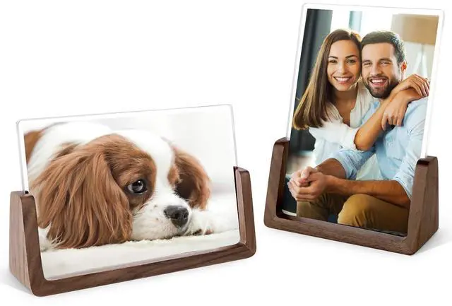 Main image of Picture Frame 2 Pack - Rustic Wooden Picture Frames with Walnut Wood Base and High Definition Break Free Acrylic Photo Covers for Desk Tabletop Display Teacher Father Gifts (Horizontal + Vertical)