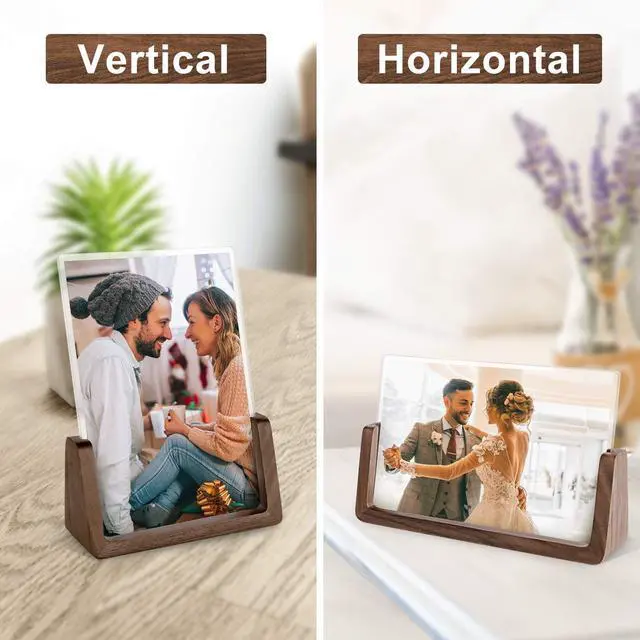 Alt view image 6 of 6 - Picture Frame 2 Pack - Rustic Wooden Picture Frames with Walnut Wood Base and High Definition Break Free Acrylic Photo Covers for Desk Tabletop Display Teacher Father Gifts (Horizontal + Vertical)