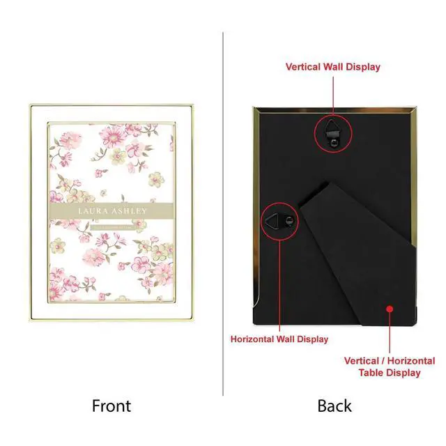 Alt view image 3 of 7 - 4x6 White Enamel Picture Frame, Gold Metal Edge w/Easel | Enamel Photo Frame for Tabletop Display, Bookshelf, Desk, Wall Decor, Photo Gallery (4x6, White W/ Gold)
