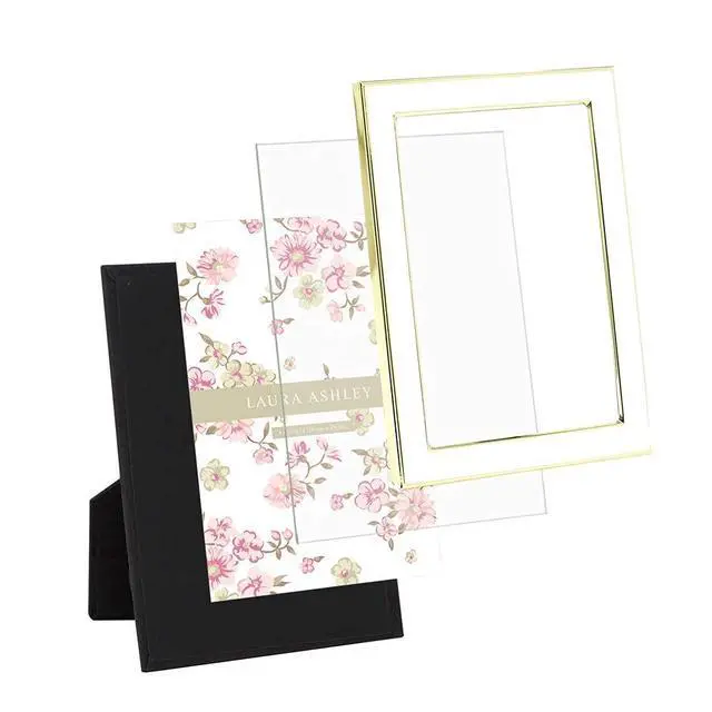 Alt view image 5 of 7 - 4x6 White Enamel Picture Frame, Gold Metal Edge w/Easel | Enamel Photo Frame for Tabletop Display, Bookshelf, Desk, Wall Decor, Photo Gallery (4x6, White W/ Gold)