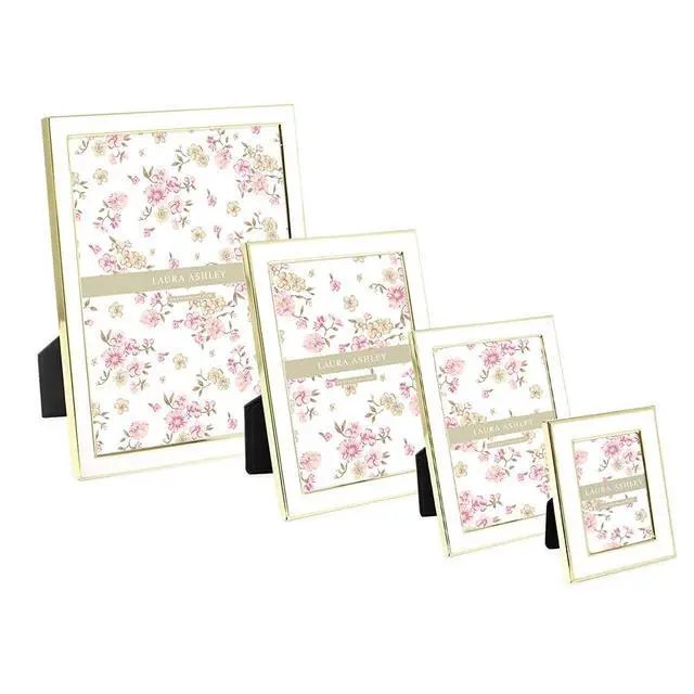 Alt view image 7 of 7 - 4x6 White Enamel Picture Frame, Gold Metal Edge w/Easel | Enamel Photo Frame for Tabletop Display, Bookshelf, Desk, Wall Decor, Photo Gallery (4x6, White W/ Gold)