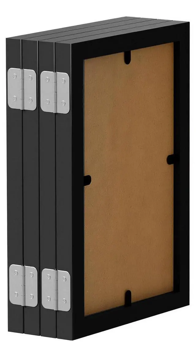 Alt view image 3 of 7 - 4 Picture Frame, 4x6 Four Folding Hinged Photo Frames, Rustic Wood Desk Family Photo Collage Stand Vertical on Tabletop for Birthday Family Lover Gift (Black)