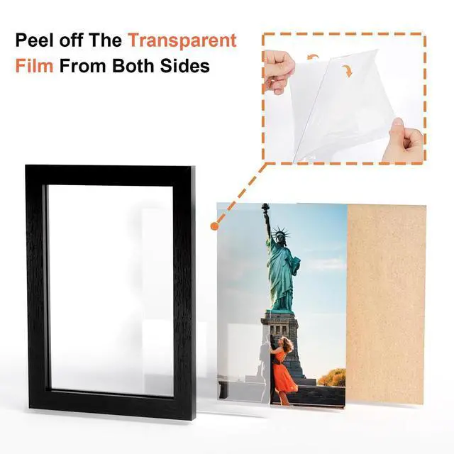 Alt view image 4 of 7 - 4 Picture Frame, 4x6 Four Folding Hinged Photo Frames, Rustic Wood Desk Family Photo Collage Stand Vertical on Tabletop for Birthday Family Lover Gift (Black)