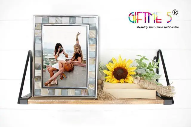 Alt view image 7 of 7 - Mother of Pearl Picture Frame 5x7, Grey+White, 1pc | Silver Plate, Natural Pearl, Mosaic Glass, Tabletop Frame for Anniversary, Mother's Day, Birthday, Wedding or Christmas