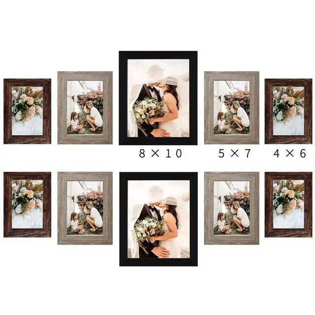Alt view image 7 of 7 - Picture Frames Collage Wall Decor 10-Pack, Gallery Wall Frame Set with 8x10 5x7 4x6 Frames in 3 Different Finishes