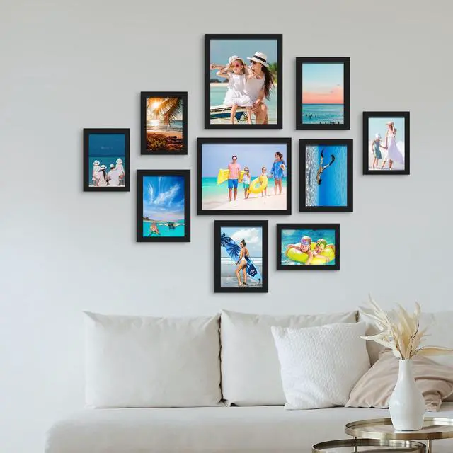 Alt view image 2 of 7 - 10 Pack Picture Frames Collage Wall Decor, Gallery Wall Frame Set for Tabletop or Wall Mounting Display, Multi Size with Two 8x10, Four 5x7, and Four 4x6 Photo Frames, Black