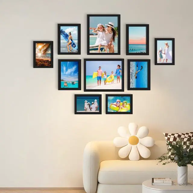 Alt view image 3 of 7 - 10 Pack Picture Frames Collage Wall Decor, Gallery Wall Frame Set for Tabletop or Wall Mounting Display, Multi Size with Two 8x10, Four 5x7, and Four 4x6 Photo Frames, Black