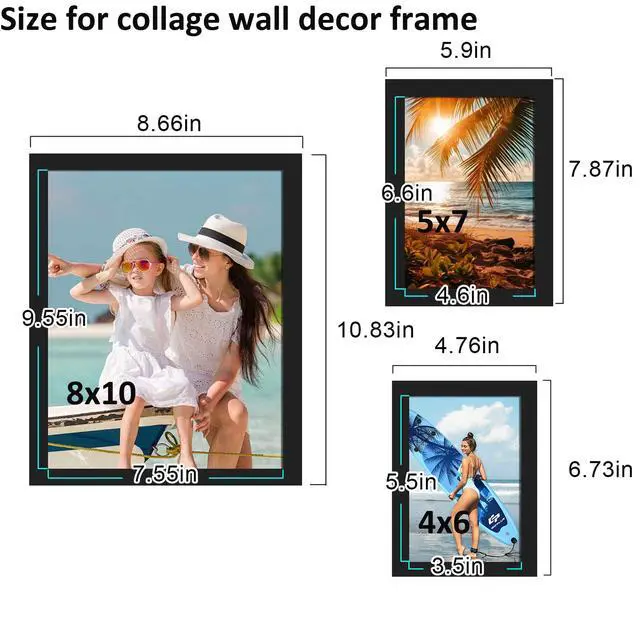 Alt view image 4 of 7 - 10 Pack Picture Frames Collage Wall Decor, Gallery Wall Frame Set for Tabletop or Wall Mounting Display, Multi Size with Two 8x10, Four 5x7, and Four 4x6 Photo Frames, Black