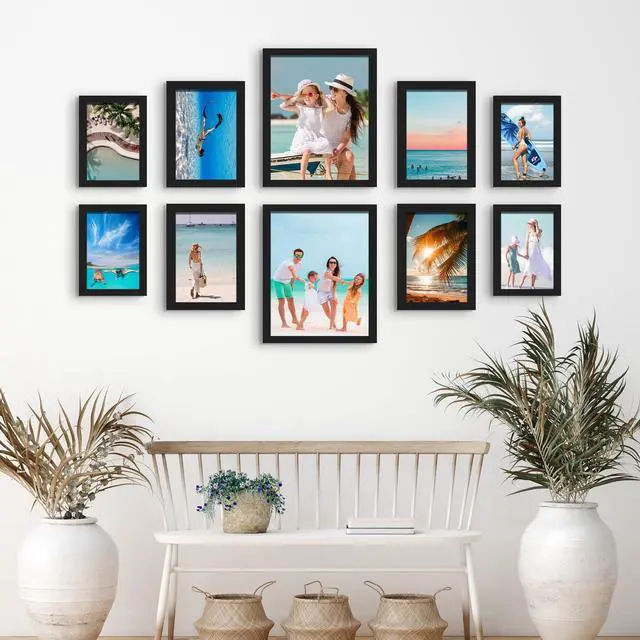 Alt view image 6 of 7 - 10 Pack Picture Frames Collage Wall Decor, Gallery Wall Frame Set for Tabletop or Wall Mounting Display, Multi Size with Two 8x10, Four 5x7, and Four 4x6 Photo Frames, Black