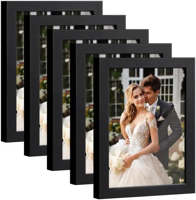 Main image of 4x6 Picture Frame Set of 5, Wall or Tabletop Display, Black | Black Picture Frames 4x6 Display Photos 3.5x5 with Mat or 4x6 without, Gallery Wall Frame Set, Modern Classic Home Decor