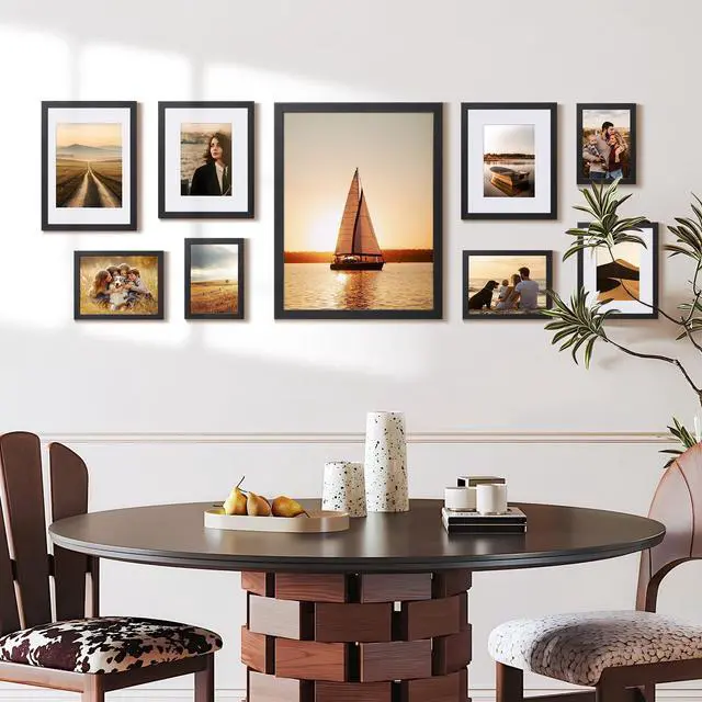 Alt view image 6 of 7 - 4x6 Picture Frame Set of 5, Wall or Tabletop Display, Black | Black Picture Frames 4x6 Display Photos 3.5x5 with Mat or 4x6 without, Gallery Wall Frame Set, Modern Classic Home Decor