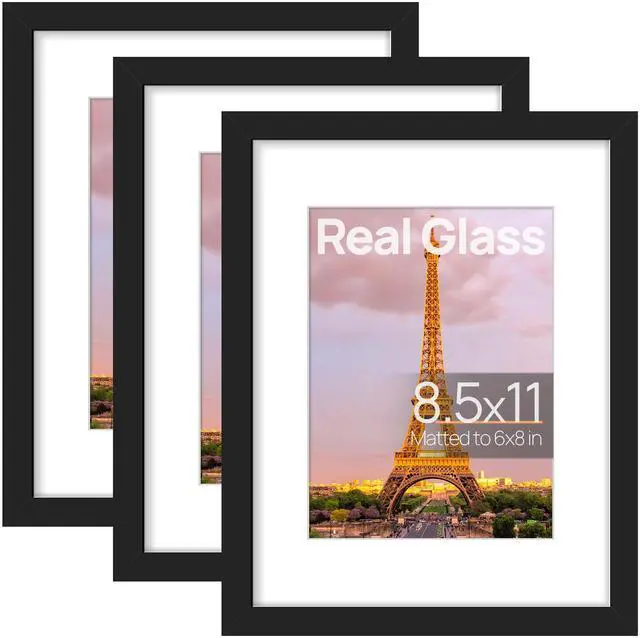 Main image of 8.5 by 11 Picture Frame, Gallery Glass Photo Frames, 3Pcs, Black | Fit 6x8 with Mat and 8.5 x 11 Photos, Gift for Christmas, Wall Decor and Table Display for Living Room, Hallway, Gallery