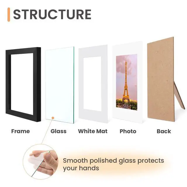 Alt view image 3 of 5 - 8.5 by 11 Picture Frame, Gallery Glass Photo Frames, 3Pcs, Black | Fit 6x8 with Mat and 8.5 x 11 Photos, Gift for Christmas, Wall Decor and Table Display for Living Room, Hallway, Gallery
