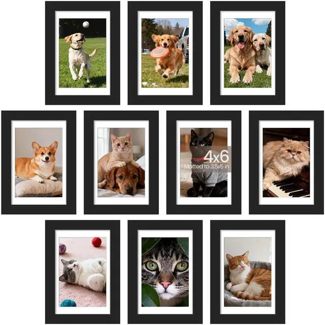 Main image of 4x6 Picture Frame, Photo Collage Wall Decor Set of 10, Black | Small Frame Fit 3.5x5 and 4 x 6 Photos, Wall or Tabletop Display, For Gallery Hallway Living Room, For Christmas Mother's Day