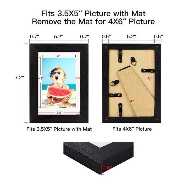 Alt view image 4 of 7 - 4x6 Picture Frame Distressed Farmhouse Wood Pattern Set of 4,Display 3.5x5 with Mat or 4x6 Without Mat,Multicolour