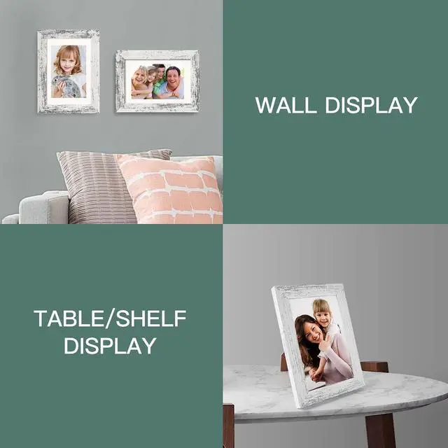 Alt view image 5 of 7 - 4x6 Picture Frame Distressed Farmhouse Wood Pattern Set of 4,Display 3.5x5 with Mat or 4x6 Without Mat,Multicolour