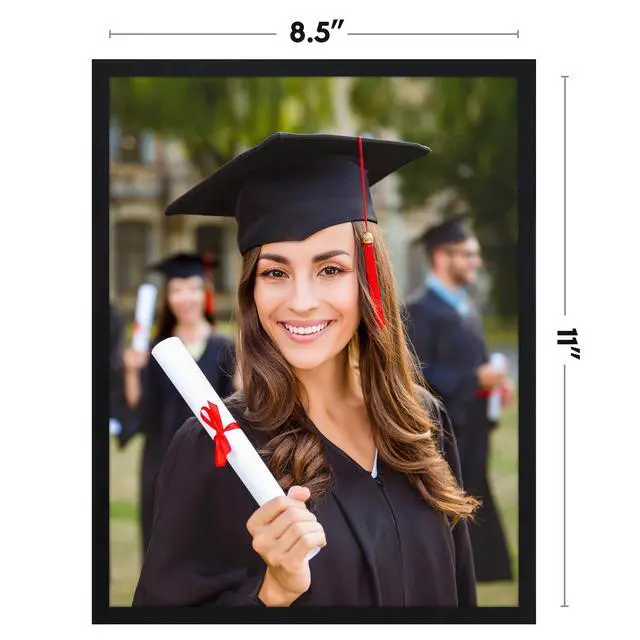 Alt view image 2 of 7 - 8.5x11 Picture Frame with Shatter-Resistant Glass - Streamline Collection - Thin Border Photo Frame for Tabletop and Wall Display - Hanging Hardware and Easel Stand Included - Black