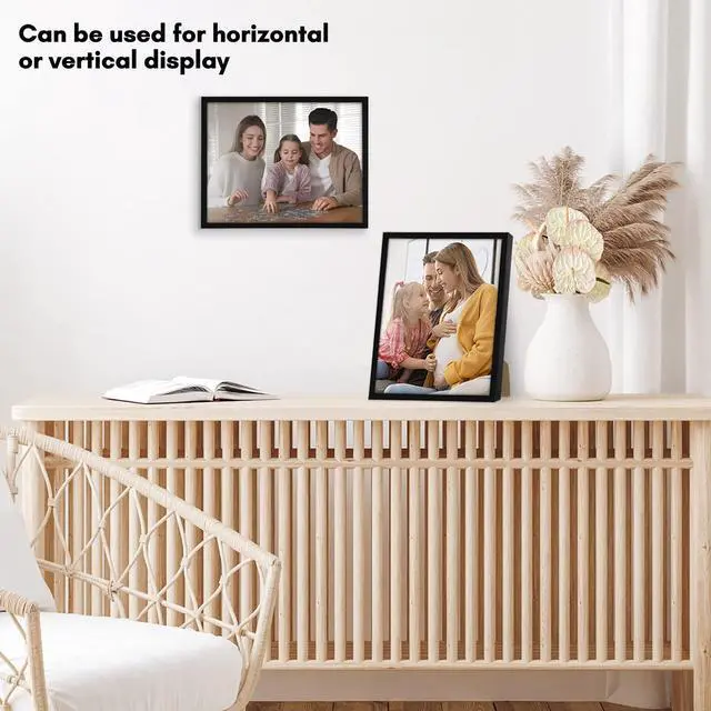 Alt view image 4 of 7 - 8.5x11 Picture Frame with Shatter-Resistant Glass - Streamline Collection - Thin Border Photo Frame for Tabletop and Wall Display - Hanging Hardware and Easel Stand Included - Black
