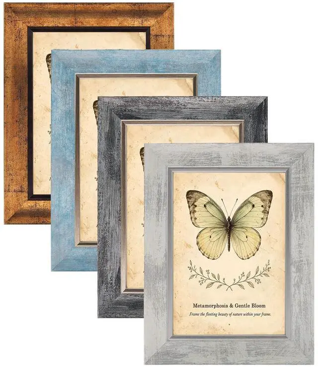 Main image of 5x7 Picture Frames Set of 4 Rustic Retro Photo Frame with HD Plastic Cover for Wall Mount and Tabletop Display Family Friends Wedding Gift