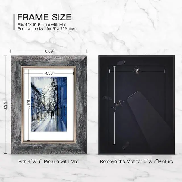Alt view image 2 of 7 - 5x7 Picture Frames Set of 4 Rustic Retro Photo Frame with HD Plastic Cover for Wall Mount and Tabletop Display Family Friends Wedding Gift