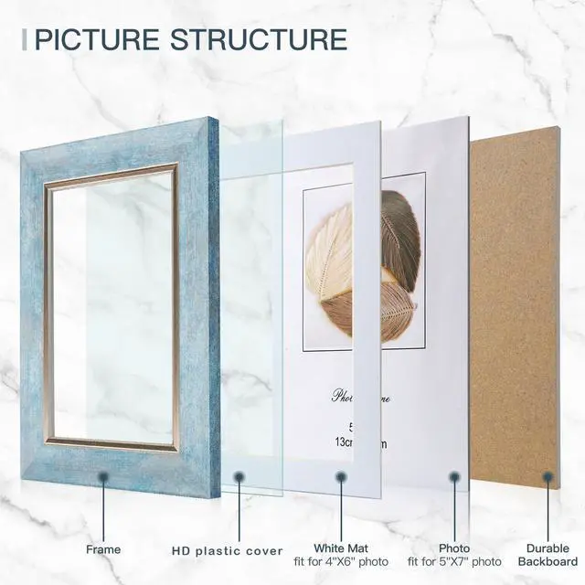 Alt view image 3 of 7 - 5x7 Picture Frames Set of 4 Rustic Retro Photo Frame with HD Plastic Cover for Wall Mount and Tabletop Display Family Friends Wedding Gift