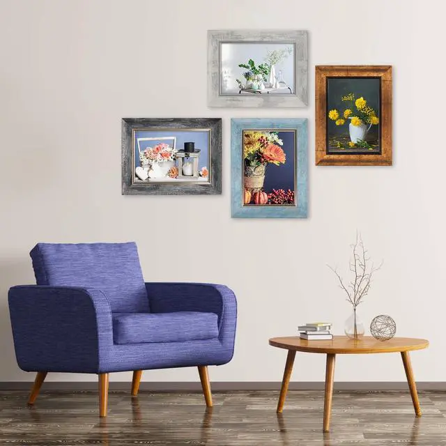 Alt view image 4 of 7 - 5x7 Picture Frames Set of 4 Rustic Retro Photo Frame with HD Plastic Cover for Wall Mount and Tabletop Display Family Friends Wedding Gift