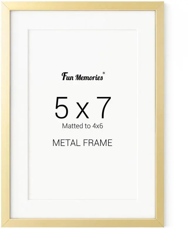 Main image of 5x7 Metal Picture Frame - 5 x 7 Metal Photo Frames with 4x6 Removable Mat- Ideal for Wall or Tabletop Display - Wall Hook Hanging Hardware Included (Gold, 1 Pack)