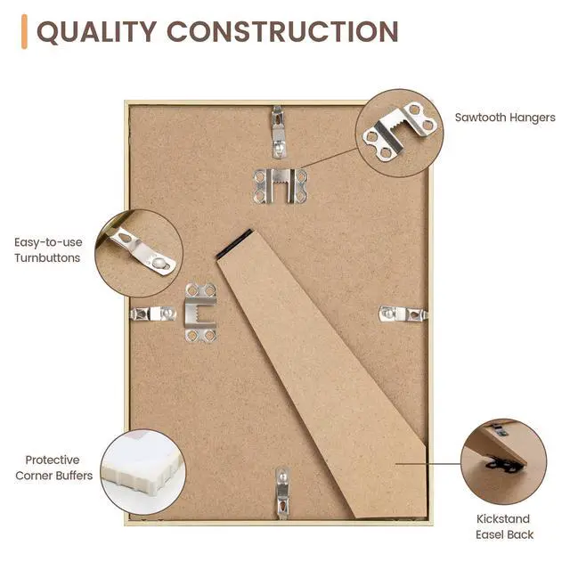 Alt view image 3 of 7 - 5x7 Metal Picture Frame - 5 x 7 Metal Photo Frames with 4x6 Removable Mat- Ideal for Wall or Tabletop Display - Wall Hook Hanging Hardware Included (Gold, 1 Pack)