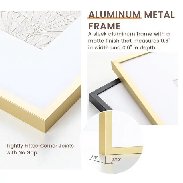 Alt view image 4 of 7 - 5x7 Metal Picture Frame - 5 x 7 Metal Photo Frames with 4x6 Removable Mat- Ideal for Wall or Tabletop Display - Wall Hook Hanging Hardware Included (Gold, 1 Pack)