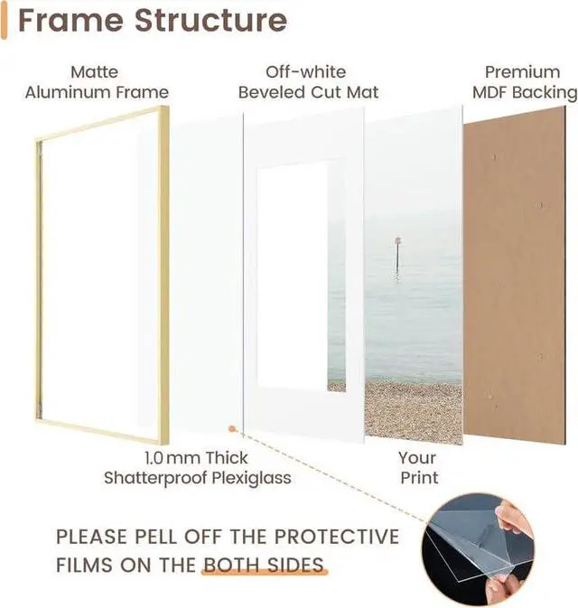 Alt view image 6 of 7 - 5x7 Metal Picture Frame - 5 x 7 Metal Photo Frames with 4x6 Removable Mat- Ideal for Wall or Tabletop Display - Wall Hook Hanging Hardware Included (Gold, 1 Pack)