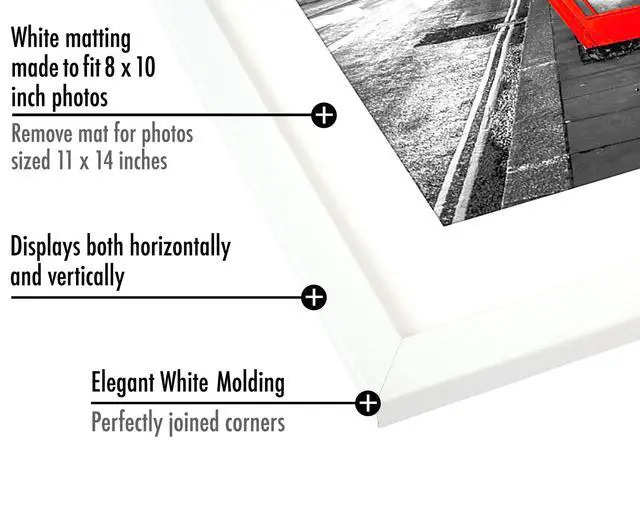 Alt view image 3 of 7 - 11x14 Picture Frame with Shatter-Resistant Glass - Use as 8x10 Frame with Mat or Display 11x14 Photo Without Mat - Signature Collection