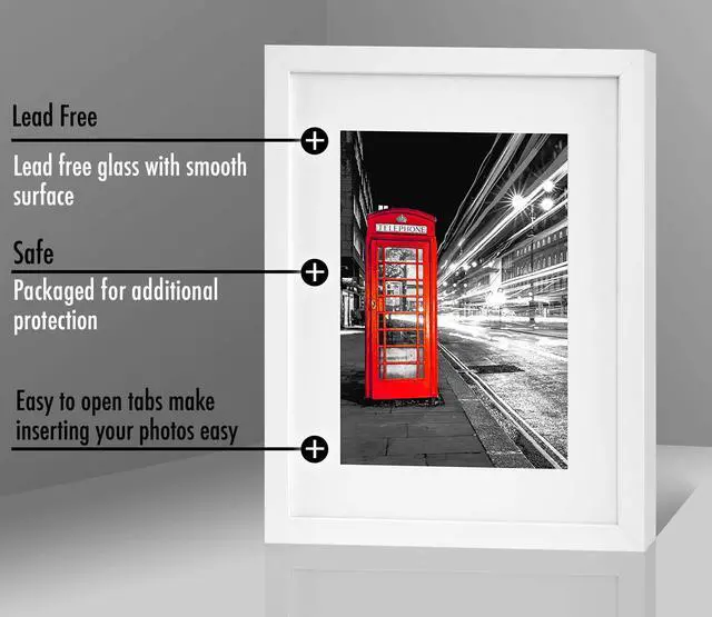 Alt view image 4 of 7 - 11x14 Picture Frame with Shatter-Resistant Glass - Use as 8x10 Frame with Mat or Display 11x14 Photo Without Mat - Signature Collection