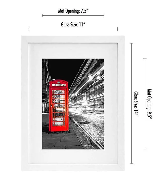 Alt view image 2 of 7 - 11x14 Picture Frame with Shatter-Resistant Glass - Use as 8x10 Frame with Mat or Display 11x14 Photo Without Mat - Signature Collection