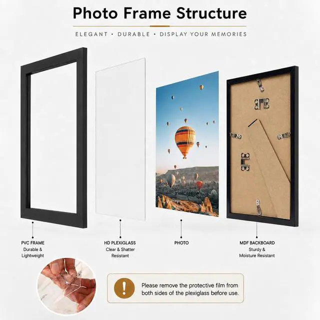 Alt view image 2 of 7 - 8.5x11 inch Picture Frame Black for Certificate Poster and Photo, Horizontal and Vertical Formats for Wall Hanging or Tabletop, 8.5x11 Frame with Shatter Resistant Plexiglass, Black |