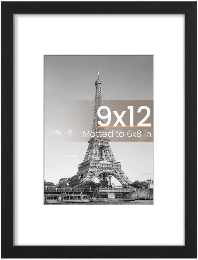 Main image of 9x12 Picture Frame, Wall Decor Photo Frames, Black 1 Pack | 9 x 12 Frame, 6x8 Frame with Mat for Gallery Wall, Family, Baby, Dog, Dorm, Christmas